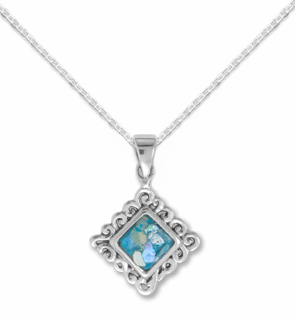 Ancient Roman Glass Small Pendant Sterling Silver with 18-inch Chain Timeless elegance Urban Mood