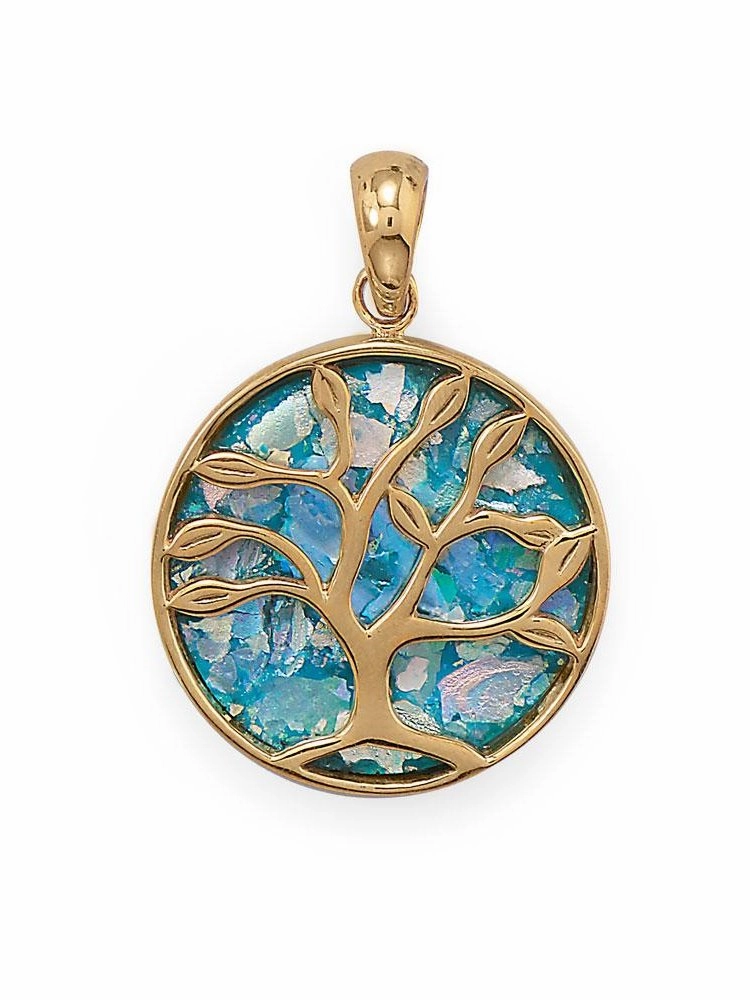 Ancient Roman Glass Tree of Life Pendant Gold-plated Sterling Silver Luxe Lookbook Photo Look