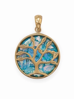 Ancient Roman Glass Tree of Life Pendant Gold-plated Sterling Silver Luxe Lookbook Photo Look