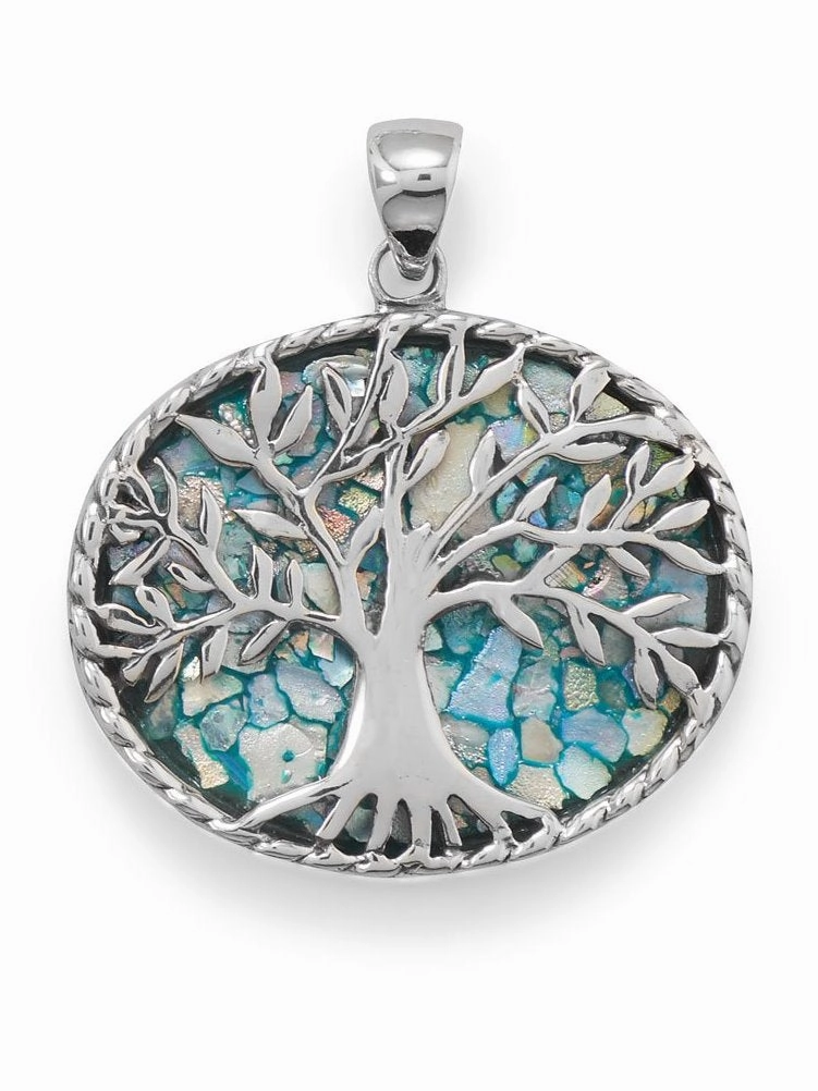 Vibrant Accessories Nature Inspired Ancient Roman Glass Tree of Life Pendant Necklace Sterling Silver, Pendant Only