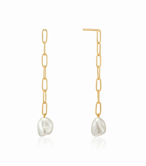 Ania Haie Gold Pearl Chunky Drop Earrings in 925 Sterling Silver/14K Yellow Gold Plated Office Accent