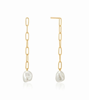 Lustrous Ornament Formal Jewelry Ania Haie Gold Pearl Chunky Drop Earrings in 925 Sterling Silver/14K Yellow Gold Plated