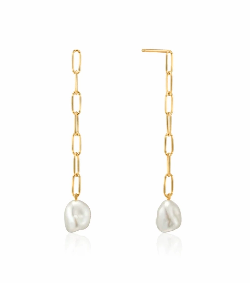 Lustrous Ornament Formal Jewelry Ania Haie Gold Pearl Chunky Drop Earrings in 925 Sterling Silver/14K Yellow Gold Plated