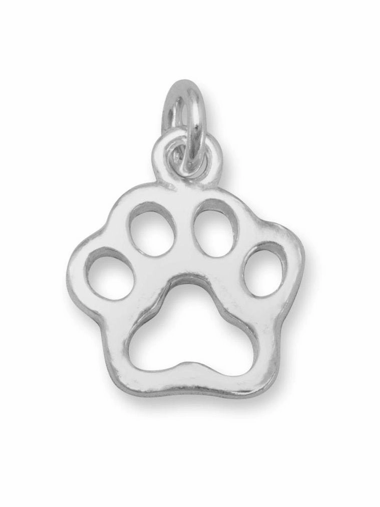 Animal Paw Print Charm Polished Sterling Silver Cat Dog Modern Form Delicate Flash