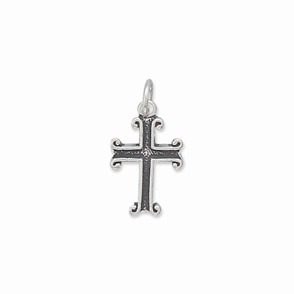 Antiqued Cross Charm or Pendant Antique Sterling Silver Fleuree Design Shiny Edge Shiny Pieces