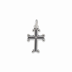 Antiqued Cross Charm or Pendant Antique Sterling Silver Fleuree Design Shiny Edge Shiny Pieces