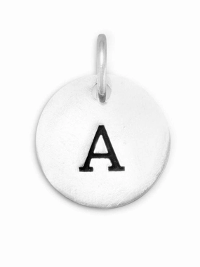 Antiqued Finish Sterling Silver Letter A Disk Charm Graceful Mood