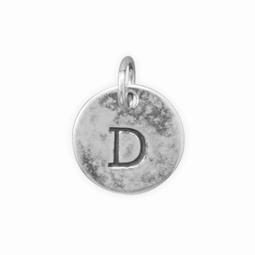 Antiqued Finish Sterling Silver Letter D Disk Charm Smooth Curve Party Detail