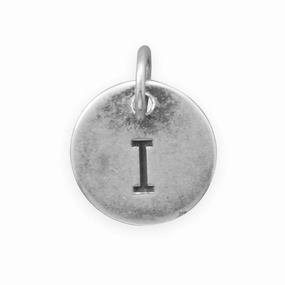 Sophisticated Shape Antiqued Finish Sterling Silver Letter I Disk Charm