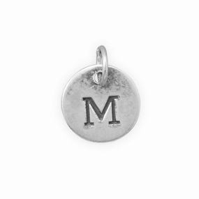 Antiqued Finish Sterling Silver Letter M Disk Charm Trendy Outfit