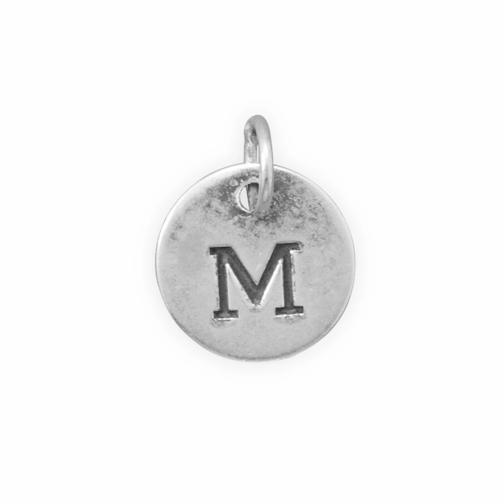 Antiqued Finish Sterling Silver Letter M Disk Charm Trendy Outfit