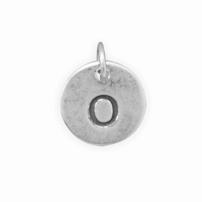 Antiqued Finish Sterling Silver Letter O Disk Charm Formal Detail