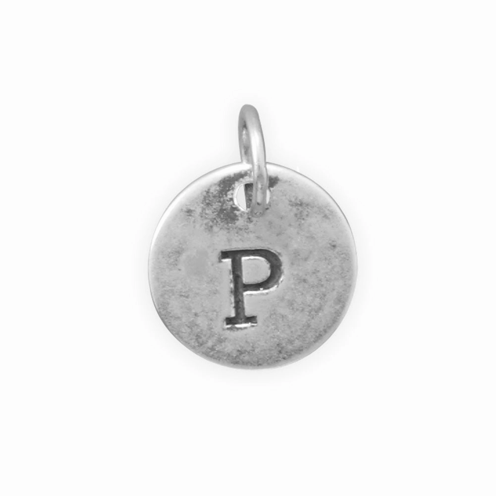 Finest Feature Gifting Ready Antiqued Finish Sterling Silver Letter P Disk Charm