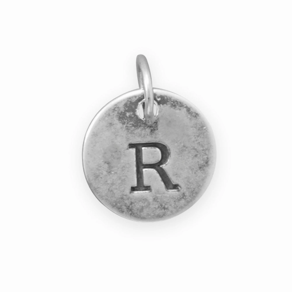Weekend Vibe Radiant Accent Antiqued Finish Sterling Silver Letter R Disk Charm
