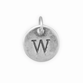 Boho Charm Antiqued Finish Sterling Silver Letter W Disk Charm