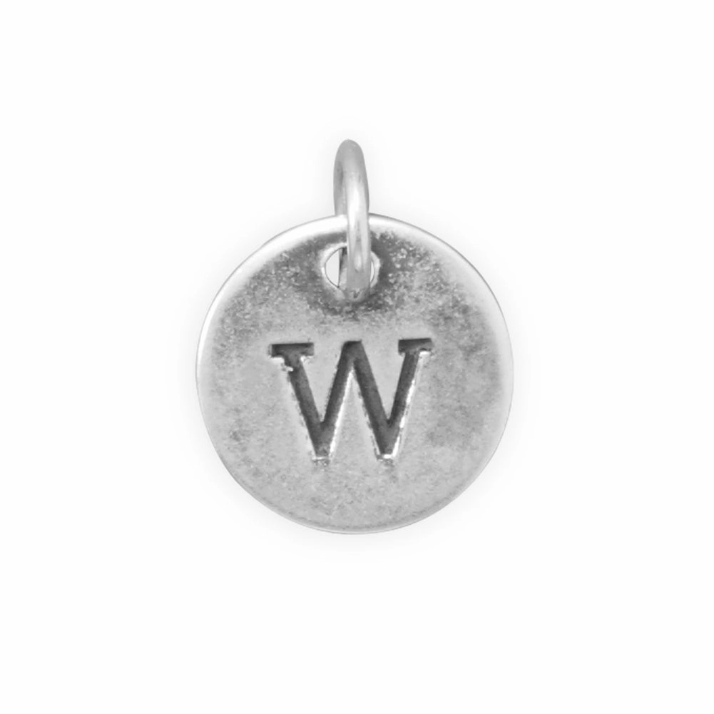 Boho Charm Antiqued Finish Sterling Silver Letter W Disk Charm
