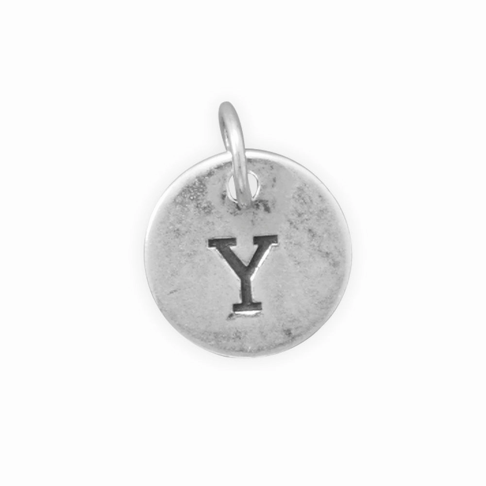 Antiqued Finish Sterling Silver Letter Y Disk Charm Timeless Favorite Modern Craft