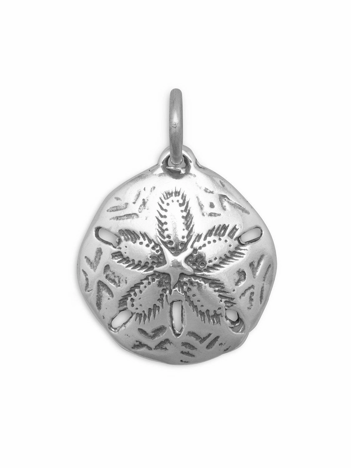 Handcrafted Feel Gift Choice Antiqued Sand Dollar Pendant or Charm Sterling Silver