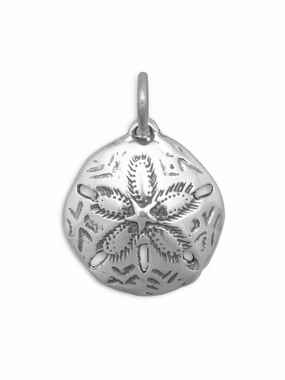 Handcrafted Feel Gift Choice Antiqued Sand Dollar Pendant or Charm Sterling Silver