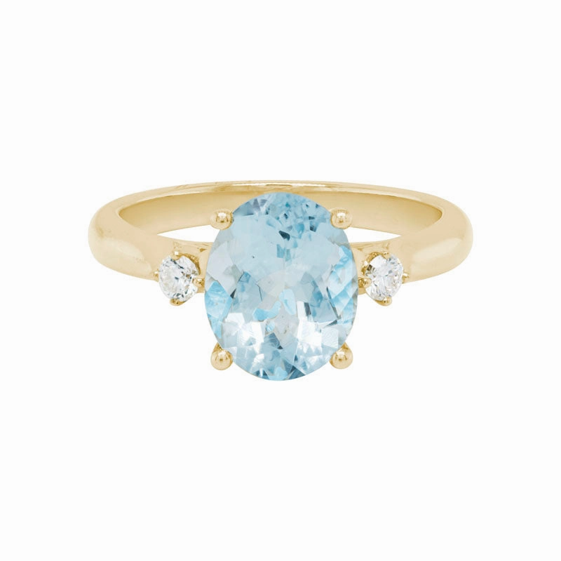 Aquamarine & Diamond 3-Stone Ring Bright Trinket Modernist Item