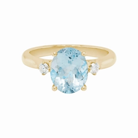 Aquamarine & Diamond 3-Stone Ring Bright Trinket Modernist Item