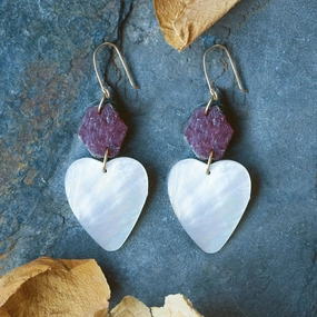 Aroma Earrings - 14k Gold-Fill, Ruby   Mother of Pearl Polished Ornament Substantial Item