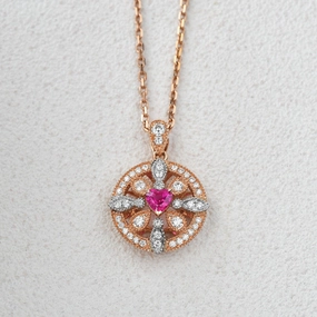 Soft Form Art-Deco Heart Shaped Ruby Rose Gold Necklace