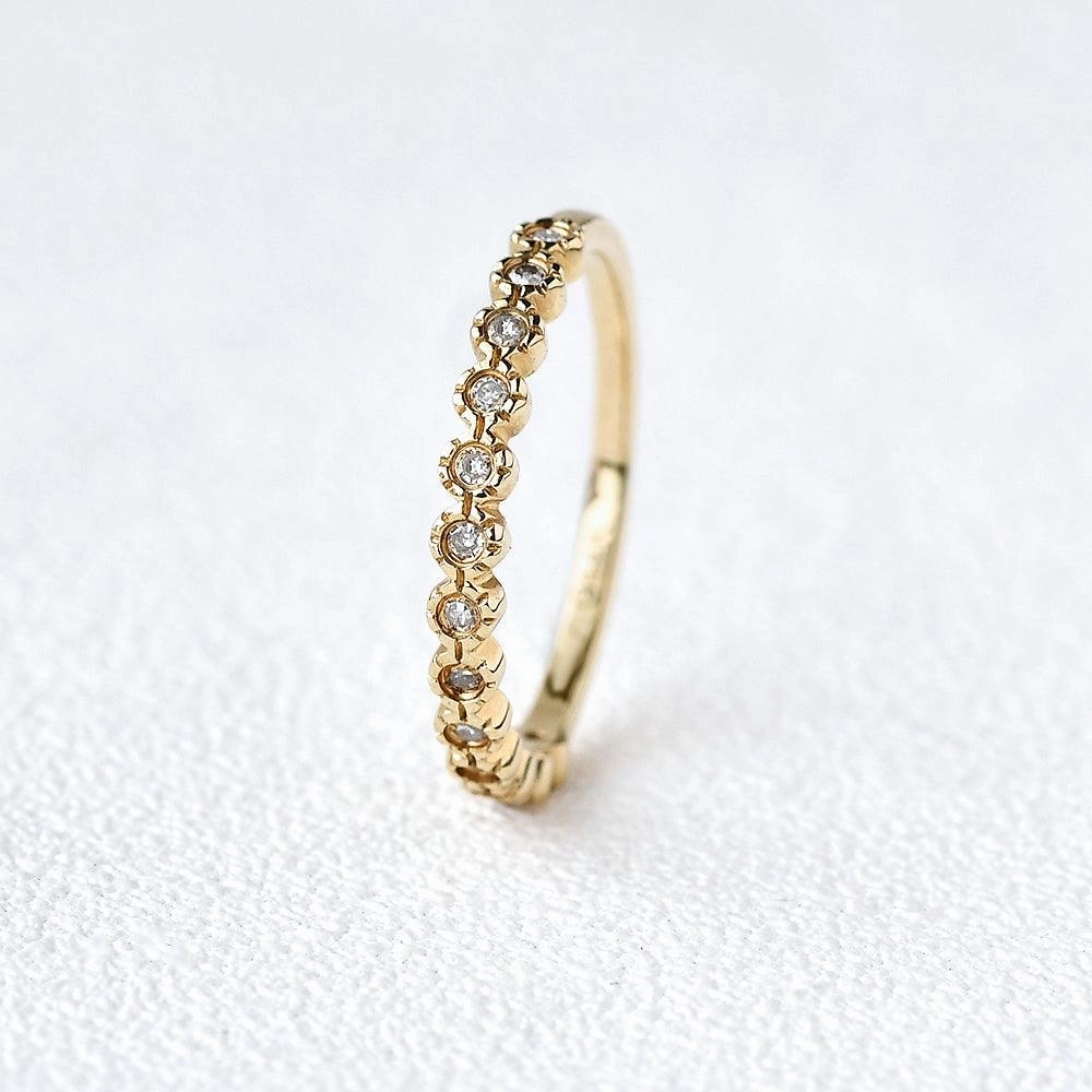 Elegant Style Art Deco Moissanite Yellow Gold Stacking Ring