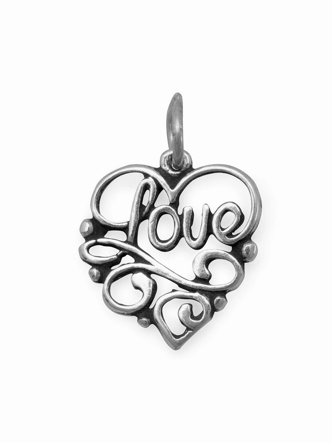 Love Heart Charm Filigree Pendant Sterling Silver, Made in the USA Modern Attire