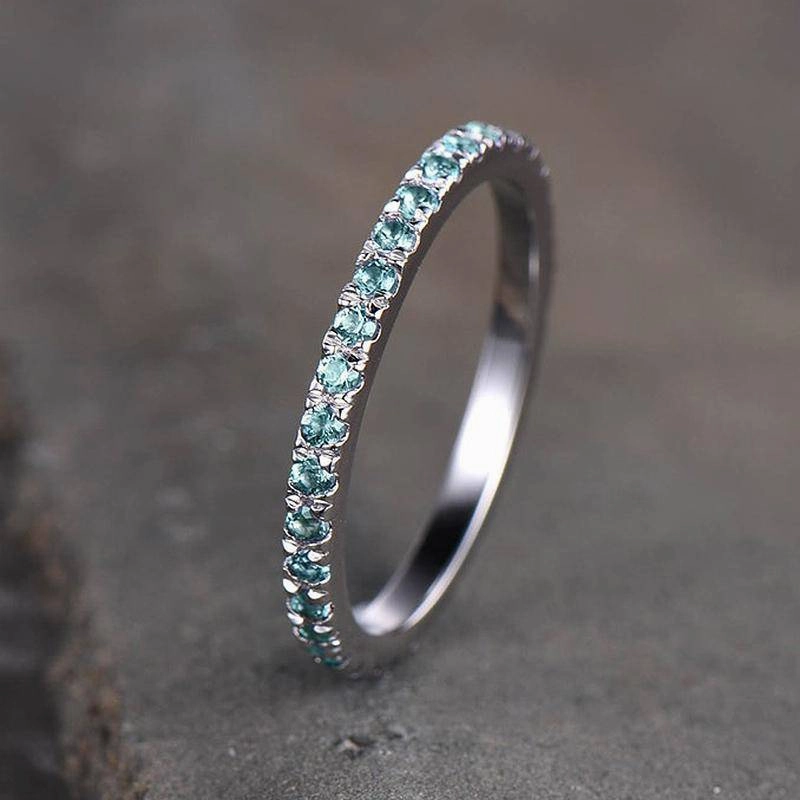 Louily Full Eternity Paraiba Tourmaline Women's Wedding Band In Sterling Silver Expressive Highlight
