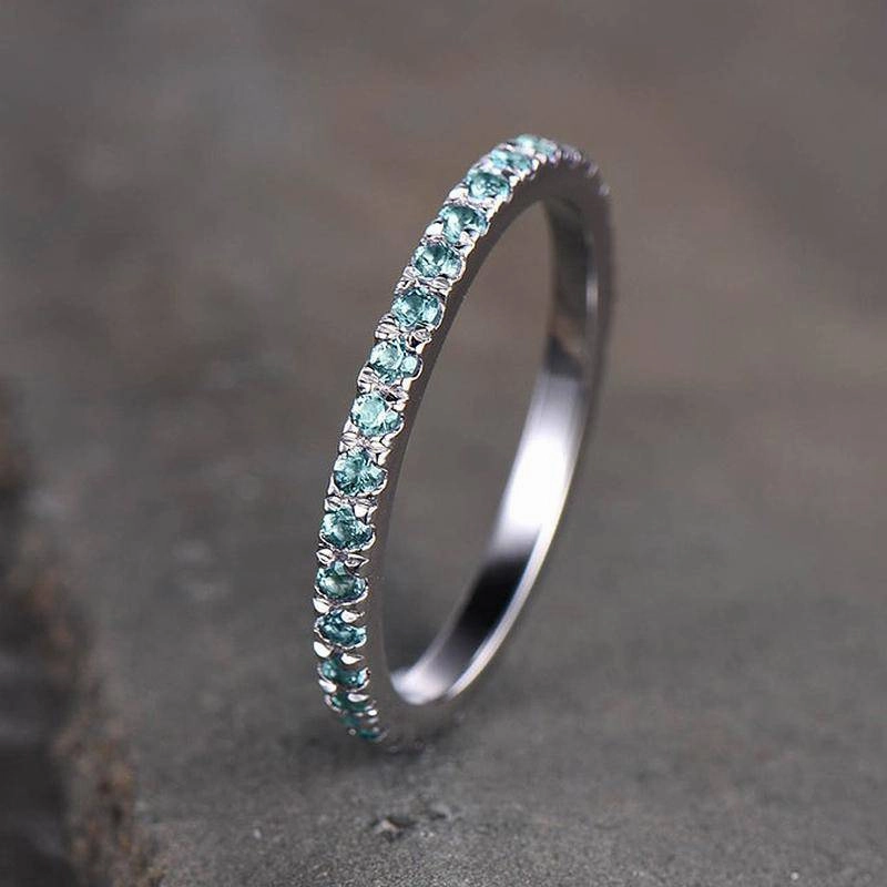 Louily Full Eternity Paraiba Tourmaline Women's Wedding Band In Sterling Silver Edgy Light