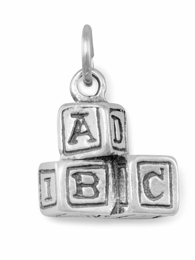 ABC Blocks Charm Sterling Silver, Made in the USA Radiant Craft Glow Ready