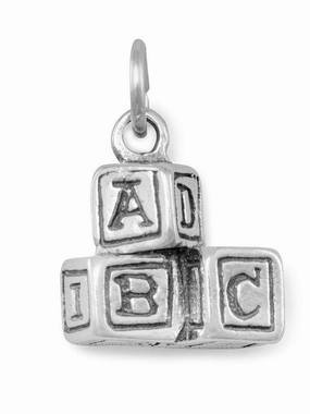 ABC Blocks Charm Sterling Silver, Made in the USA Radiant Craft Glow Ready