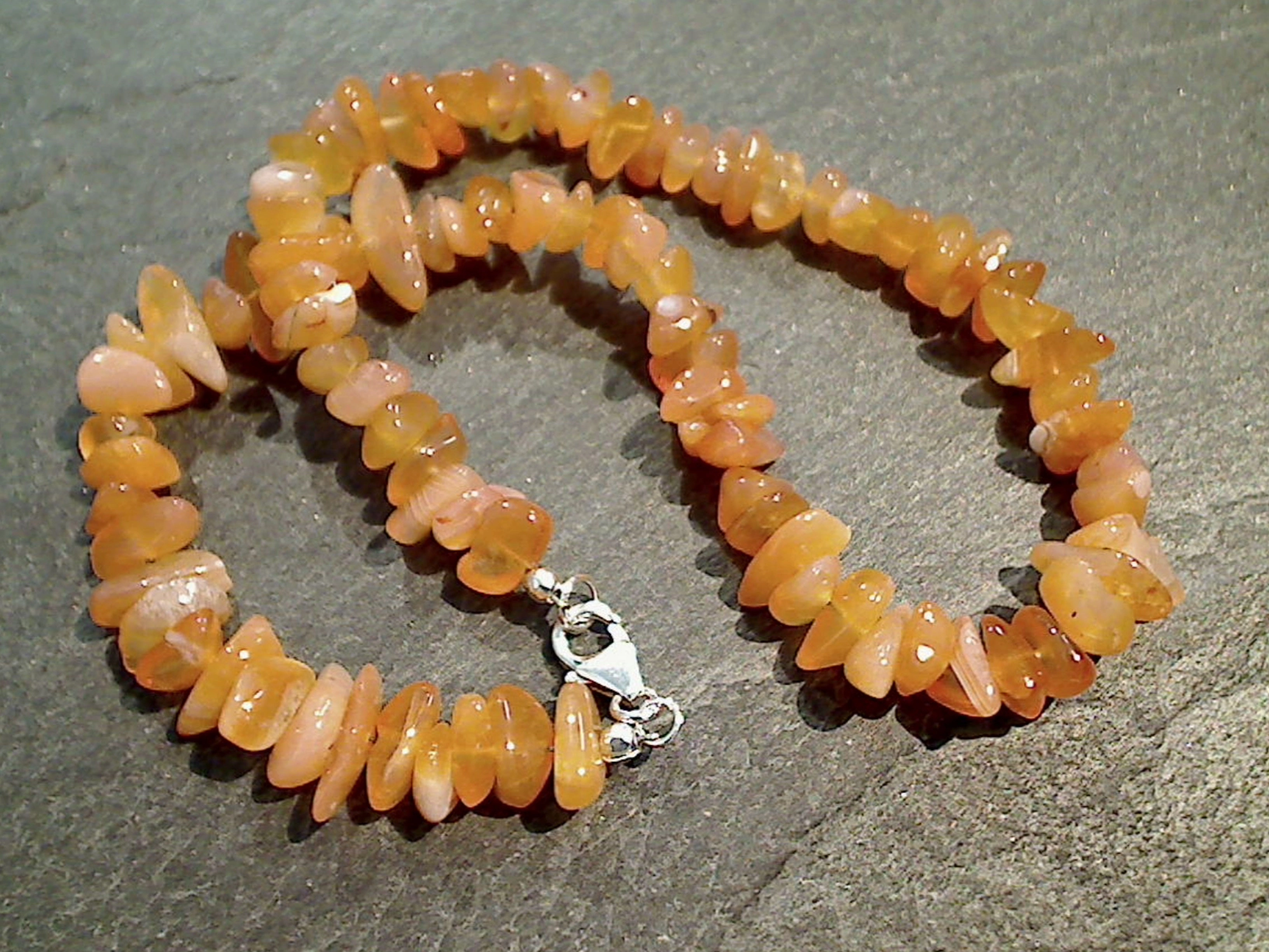 Cultural Present 14" Freeform Carnelian Chips Necklace, Sterling Silver Clasp