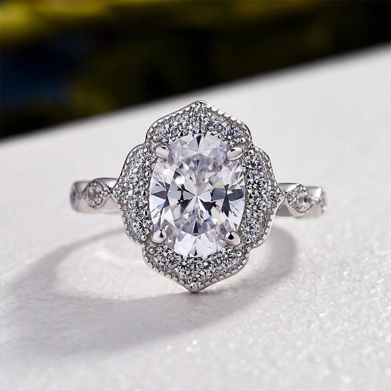 Quiet Grace Fresh Elements Louily Vintage Halo Oval Cut Engagement Ring In Sterling Silver