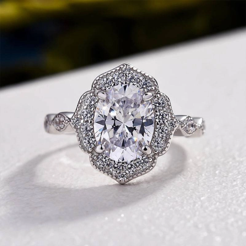 Chic Contour Layer Look Louily Vintage Halo Oval Cut Engagement Ring In Sterling Silver