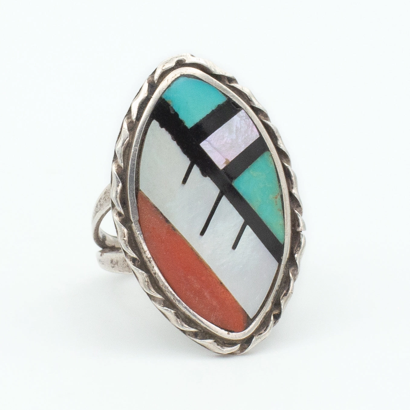 Navajo Handmade Sterling Silver Turquoise Coral Ring by Oone (Size 7) Elite Touch