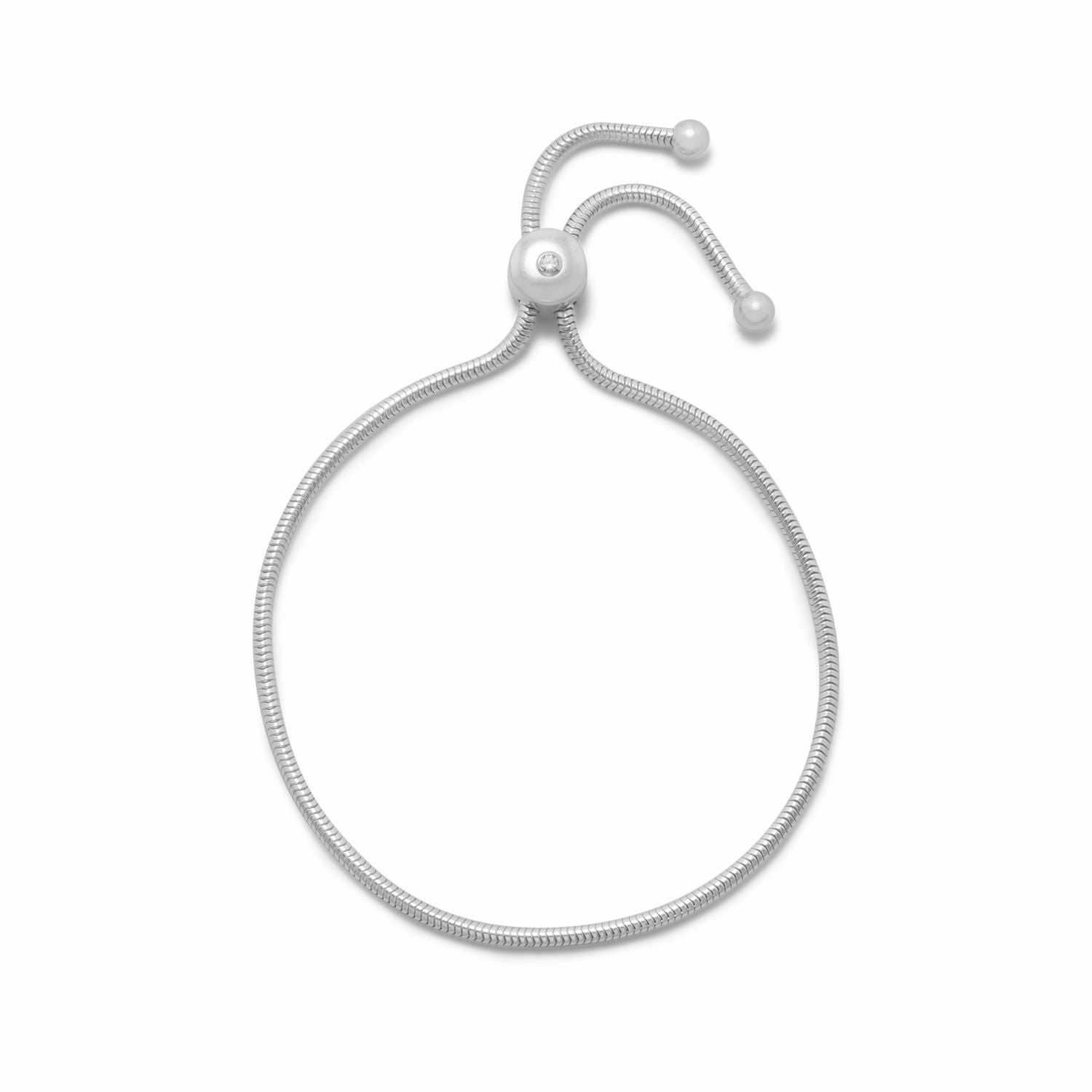 Bolo Charm Bracelet with Snake Chain Adjustable with Cubic Zirconia Accent Night Mood