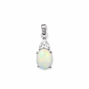 Australian Opal Pendant with White Topaz Accents Rhodium Sterling Silver Bold Pop