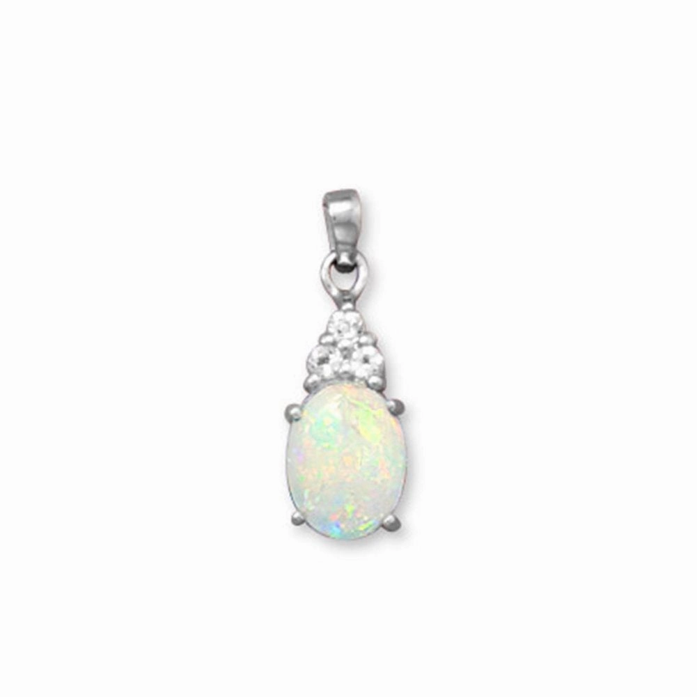 Australian Opal Pendant with White Topaz Accents Rhodium Sterling Silver Bold Pop