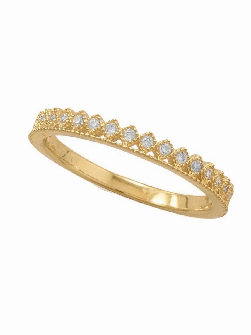 Gold-plated Sterling Silver Stackable Crown Band Ring with Cubic Zirconia Custom Article