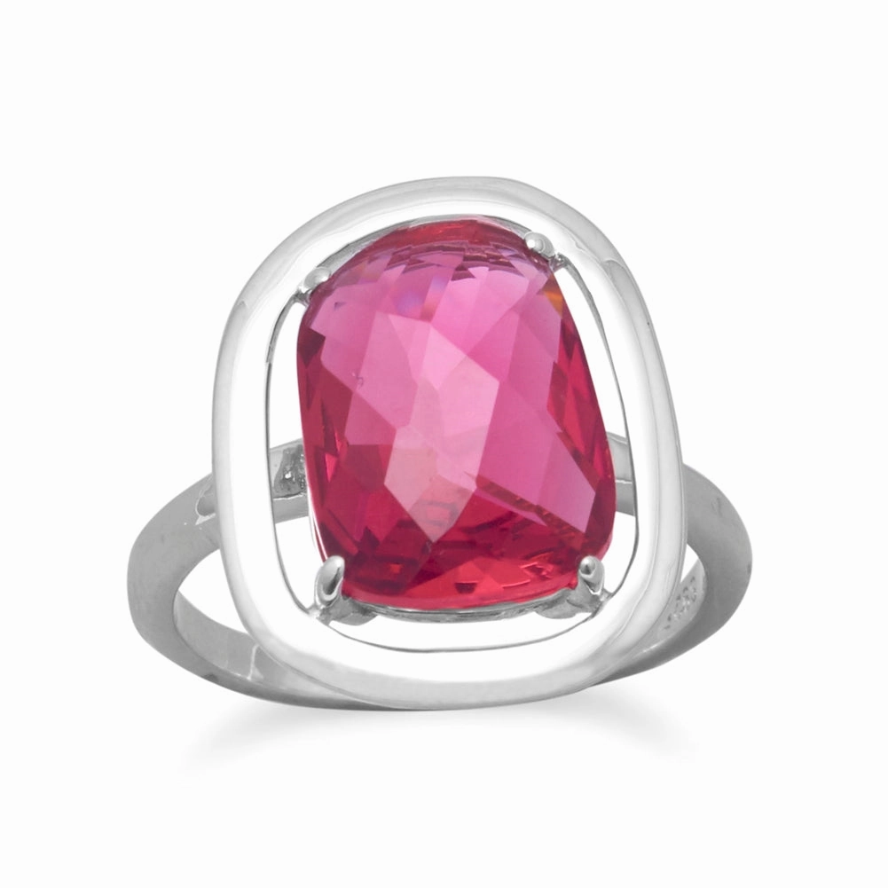 Red Glass Ring Rhodium on Sterling Silver - Nontarnish Classic Insignia Excellent Look