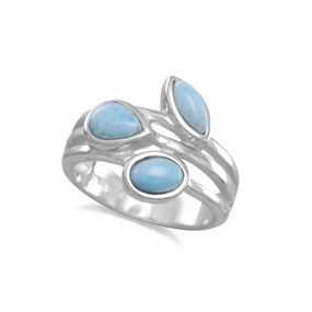 Atlantis Stone Larimar Ring Three Band Stacked Look Sterling Silver, Sizes 6-9 Minimal Expression