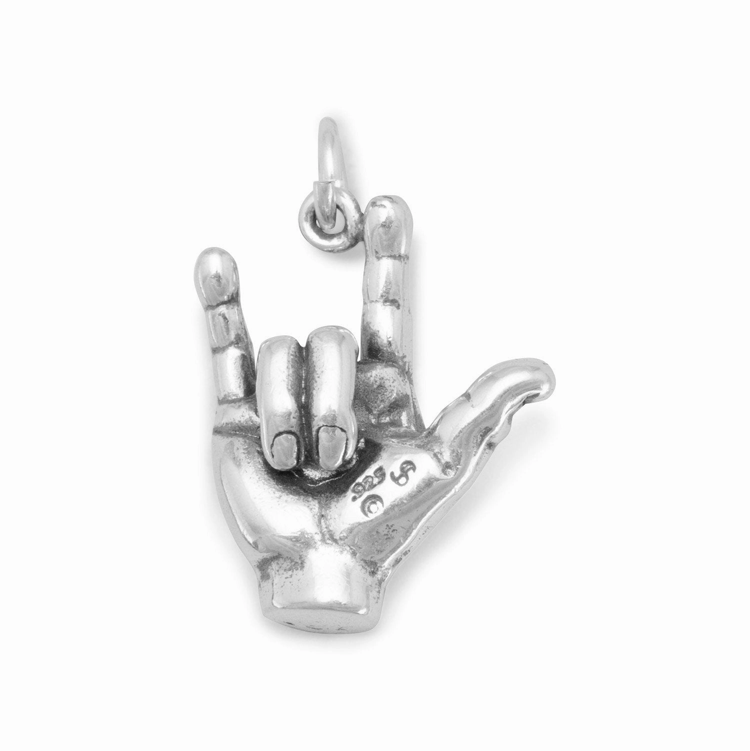 I Love You Hand Sign Language Charm Sterling Silver Distinctive Sparkle Polished Pieces