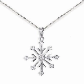 Snowflake Necklace 8-point with 9 CZ Rhodium on Sterling Silver - Includes Chain Daily Collection Luxury Set