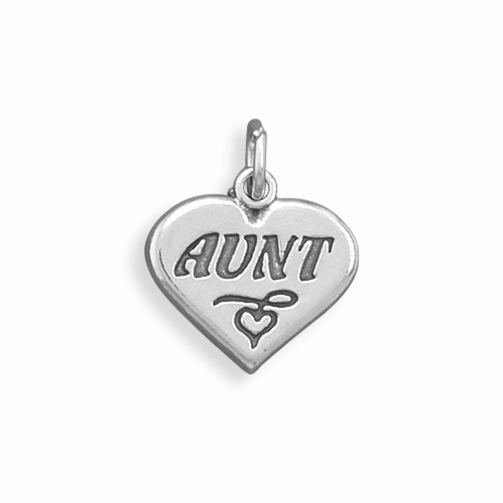 AUNT Sterling Silver Heart Charm - Made in the USA Luxury Charm