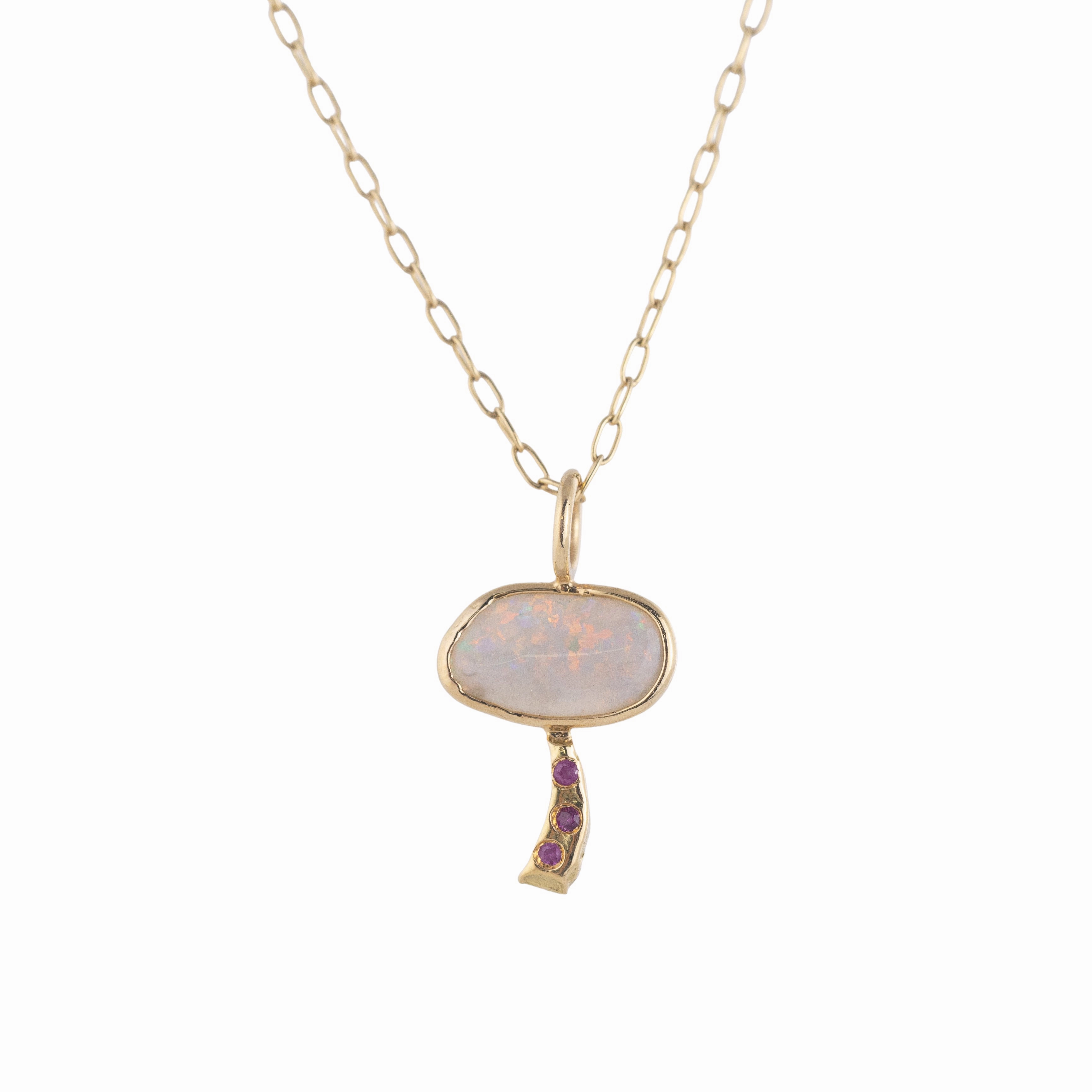 Mother??s Gift Excellent Present Australian Opal Mushroom Necklace - 18k Gold