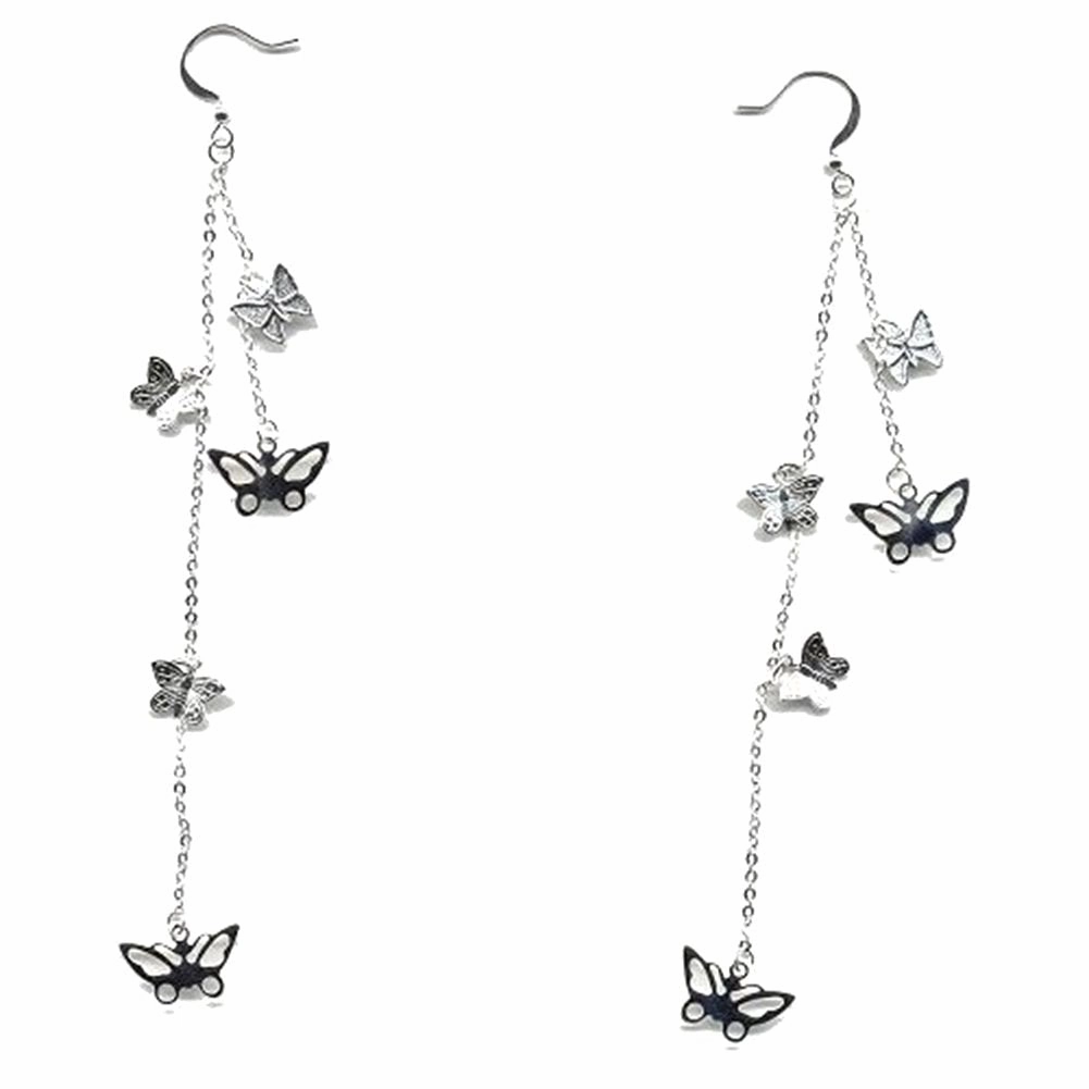 Radiant Jewelry AzureBella Jewelry Extra Long Double Chain Butterfly Earrings - Silver Plate