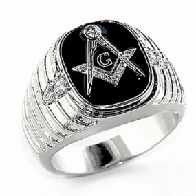 AzureBella Jewelry Masonic Ring with Black Enamel and Cubic Zirconia Accents on Top and Sides Beautiful Creation
