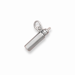 Baby Bottle Charm Sterling Silver, Made in the USA Glamorous Sparkle